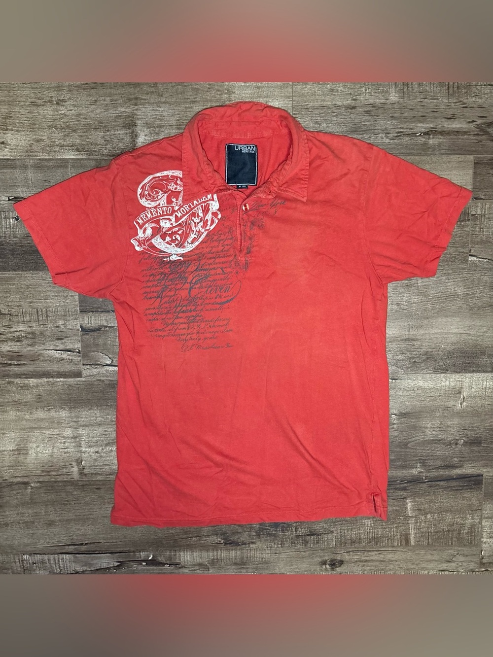Urban Heritage Coral-Red Short Sleeve Polo with White Script Crest